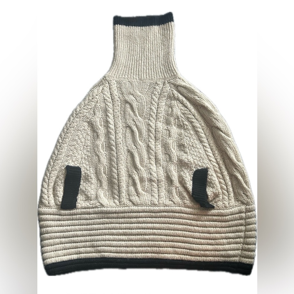 Moschino 🇮🇹 Cheapandchic Attica Cape Sz 6 Women’s Wool Knit Poncho Tan and Black - Picture 5 of 12
